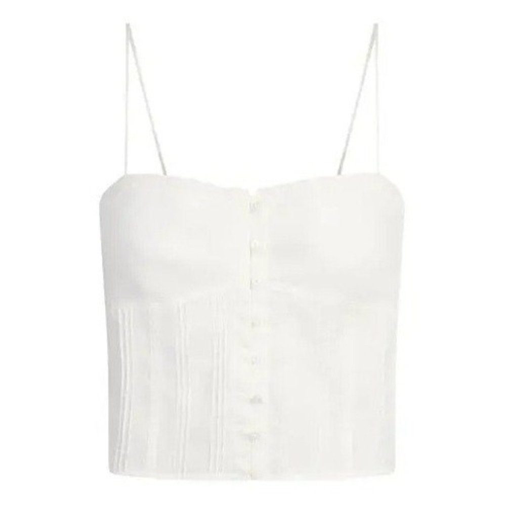 Skims Voile Cropped Cami Marble White Button Front Pintuck Tank Top 2X NEW